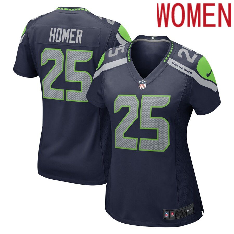 Women Seattle Seahawks 25 Travis Homer Nike College Navy Game NFL Jersey